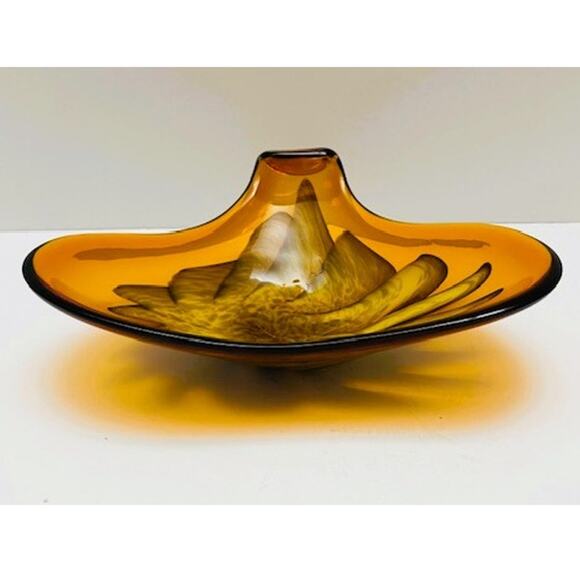 Vintage Mid-Century Italian Fratelli Toso Murano Amber & Gold Swirl Glass Bowl - Picture 5 of 10